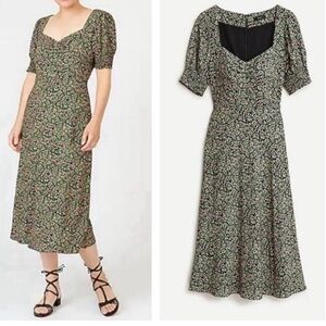 J. Crew Black and Green Floral Midi Dress